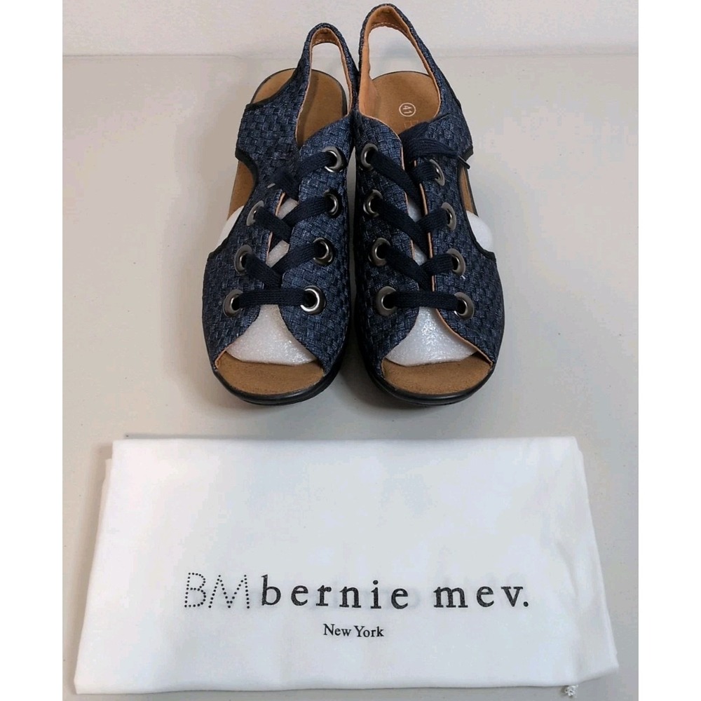 Bernie Mev Marcelo Lace-up Woven Wedge Sandals in Navy Blue Size 10 (41)